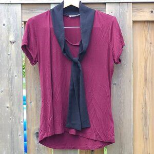 RICKI's Romantic Tie Front Blouse Women's Size Large Merlot Burgundy Black Tie